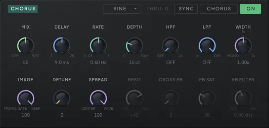 The Chorus module on the FX tab with its controls