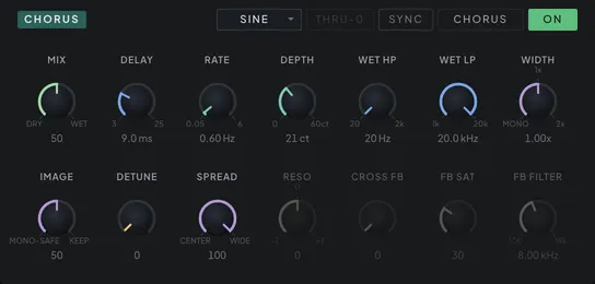 The Chorus module on the FX tab with its controls