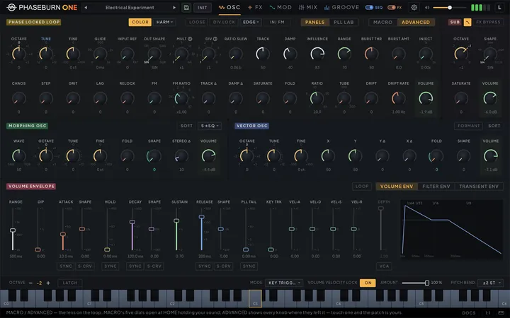 The Phaseburn One window on its Oscillators page — the view that greets you on first open